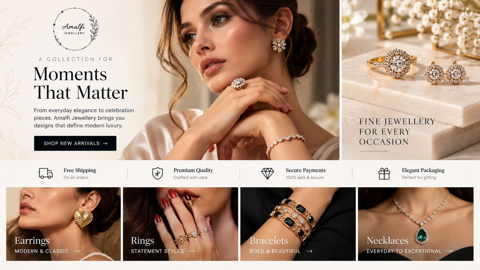 Amalfi Jewellery Shopify homepage design